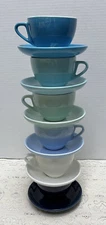 SWEESE Set of 6 Multicolor Tea / Coffee Cups & Saucer Plates ~Retro MCM style
