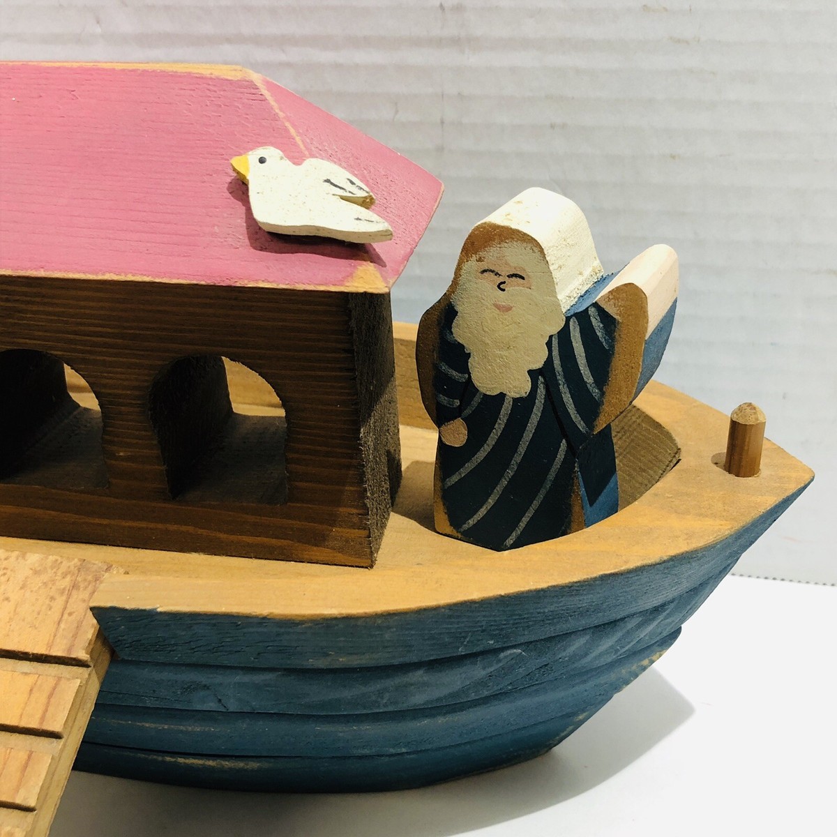 Vintage Handmade Painted Wooden Noah's Ark Toy w/ Wooden Animals