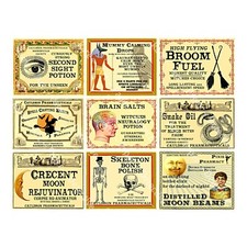 Halloween Stickers, 9 Monster Apothecary Labels, Ghouls, Vampire, 1 Decal Sheet