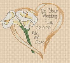 Wedding Sampler Gold Heart and Calla Lily Counted Cross Stitch CHART No.6-21