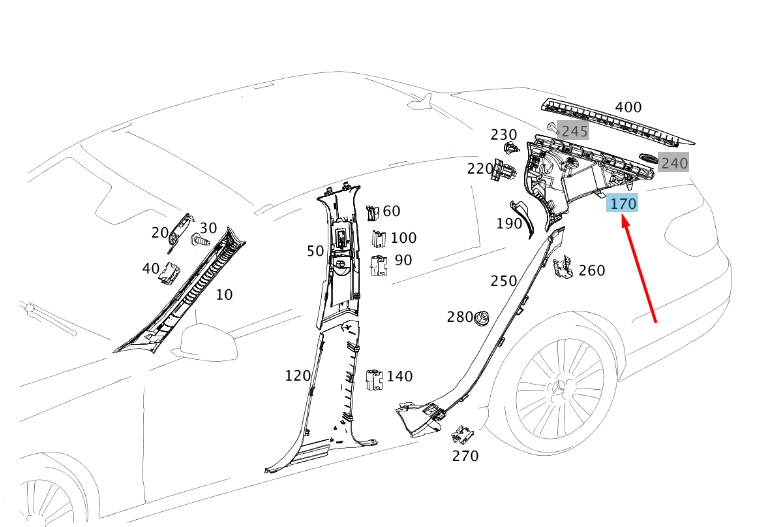 MERCEDES-BENZ E W212 Right Side C-Pillar Trim A21269008257M36