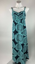 Ann Taylor Loft Navy Teal Blue Medallion Maxi Dress 0 Excellent