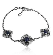 Black oxidized 925 silver hand carved classic designer lapis gemstone bracelet
