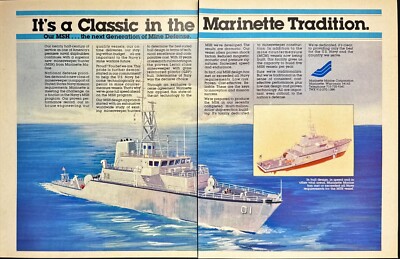 Marinette Marine Navy MSH Mine Defense WI Vintage 2 Page Print Ad 1984