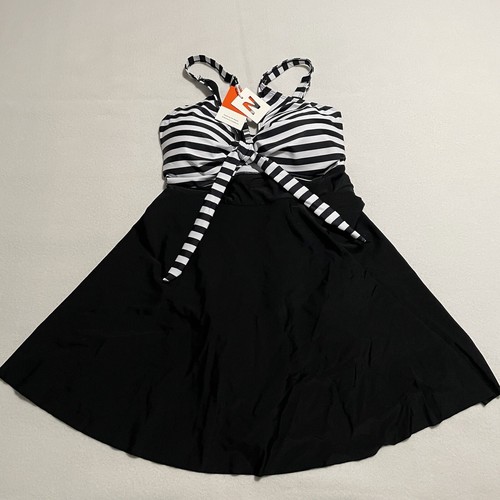 Nieyook Womens 22W Black White One Piece Swimdress Swimsuit Bathing Suit NWT