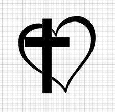 Heart and Cross Die-Cut Vinyl Decal / Sticker Many Colors