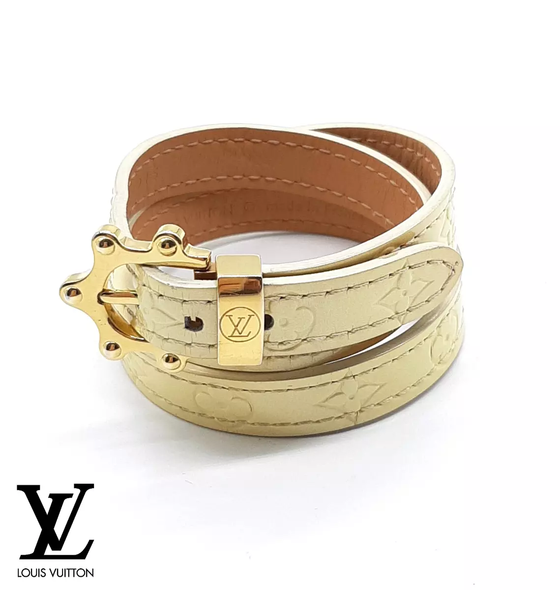 Louis Vuitton Leather Bracelet bangle Triple Tour M91400 white ×  goldAuthentic