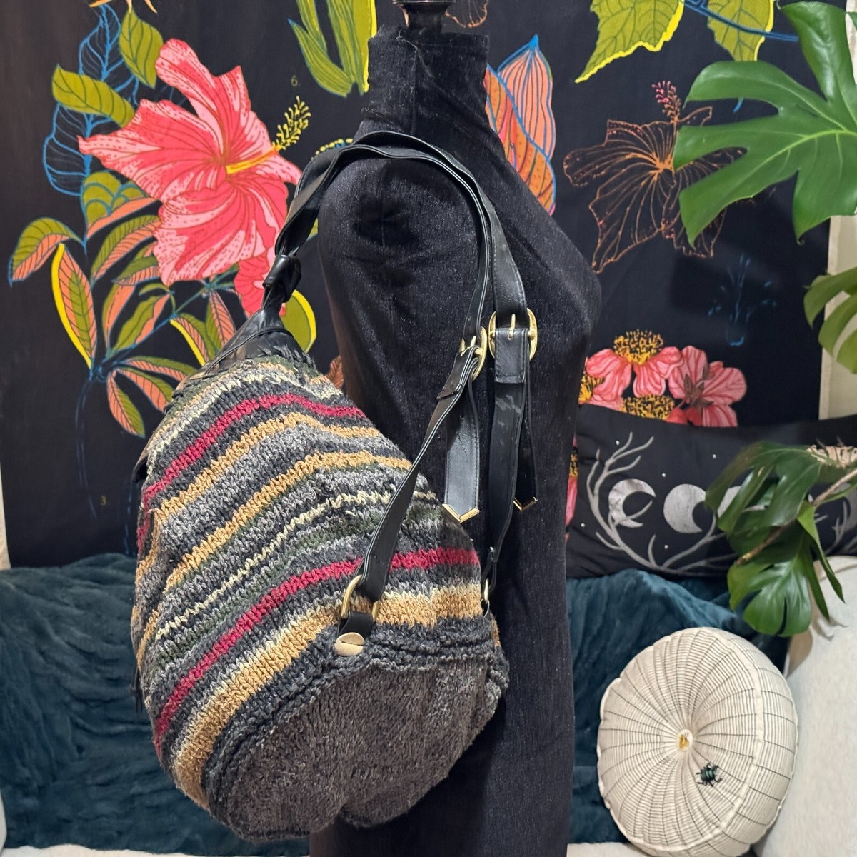 L.B. Evans Handknits Drawstring Backpack Bag, Multi-Color  display picture 3