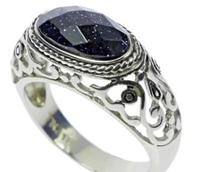 Conjunto de filigrana índigo azul luna arena piedra para hombre anillo de acero inoxidable talla 13 T61