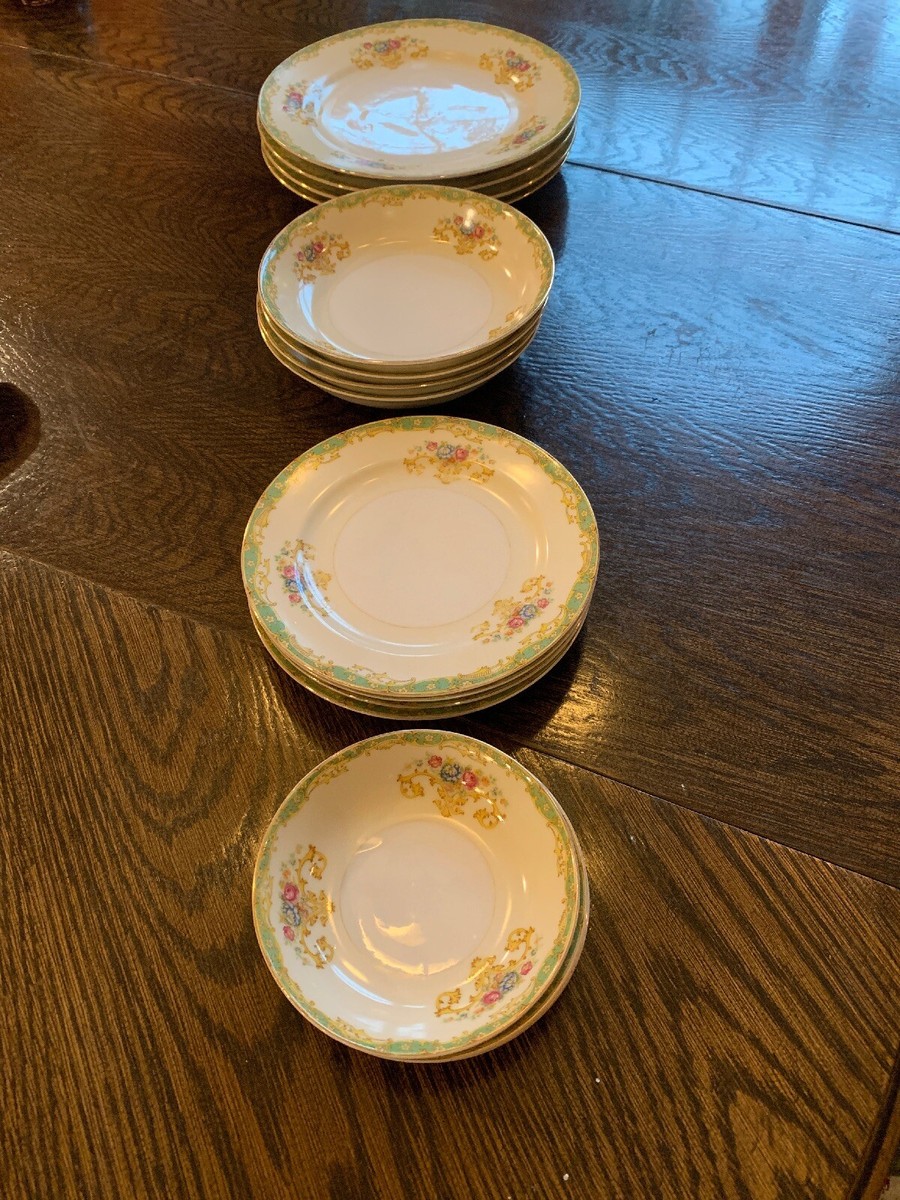 3 Gold China Made In Japan Dinner Dishes Green Rim With Gold 3 Gold China Made In Japan Dinner Dishes Green Rim With Gold