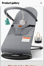 Joystale Baby Bouncer Seat with Toy Bar, Portable Infant Chair, Gray/Black