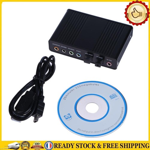 USB 6 Channel 5.1 External Optical Audio Sound Card for Notebook PC(Black) NEW