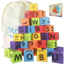 MOBU Foam Building Blocks for Toddlers,30 pcs 2-inch Alphabet Letters Number ...
