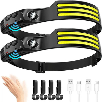 USB Rechargeable COB LED Headlamp Motion Sensor Flashlight US