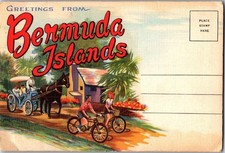 Greetings from BERMUDA ISLANDS Linen Postcard Folder - Curt Teich