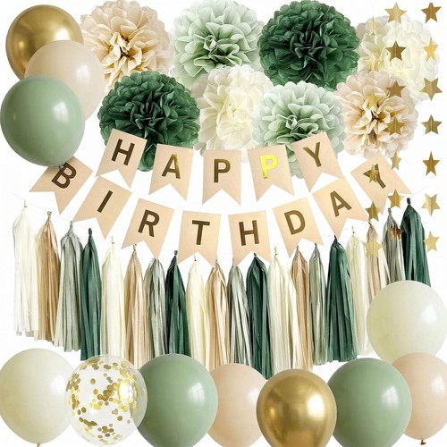 Happy Birthday Banner Party Decorations Botanical Garland Balloons Supplies
