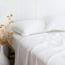 PANDATEX White Linen-Textured Bed Sheets Set, Bamboo Rayon, Cotton, Linen Ble...