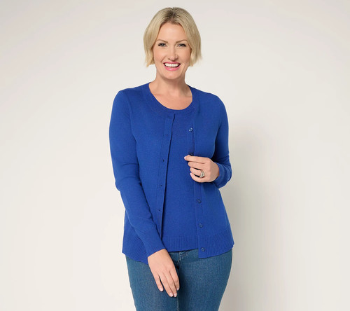 Denim & Co. Essentials Cardigan/Tank Sweater Twin Set Blue Sz XS/Medium Preppy - Picture 1 of 12