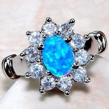 Australian Opal Inlay Topaz 925 Solid Sterling Silver Ring Jewelry Sz 7 TD3