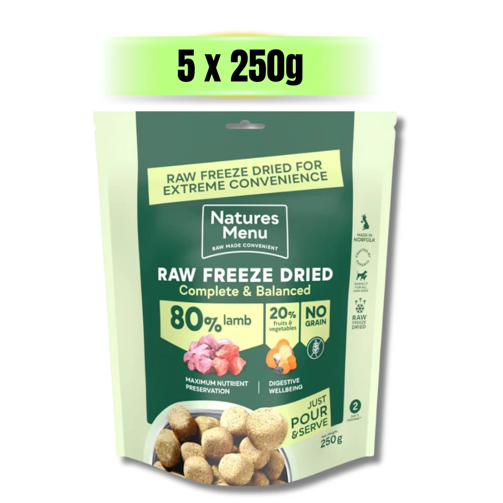 Natures Menu Freeze-Dried Complete Dog Food Nuggets Lamb 5 x 250g