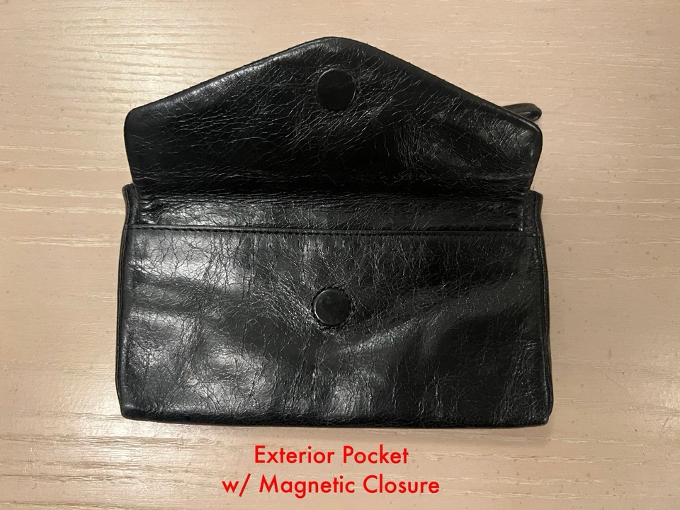 HOBO Clutch Wallet w/ Strap - Black w/Silver Hardware ~ Distressed Vintage Look! - Image 4 of 4