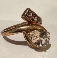 Sterling Silver 925 Rose Pink Quartz Ring Rose Tone Bypass Ring