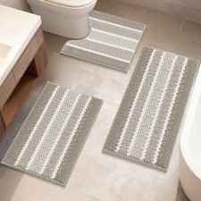 Brown 3 PCS Chenille Bathroom Rugs Extra Thick Absorbent Non Slip Floor