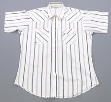 Rare Vintage RUDDOCK Striped Yoke Pockets Western Pearl Snap Shirt 80s 90s White