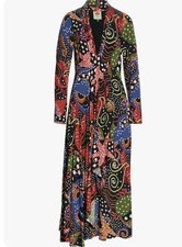 NWT Farm Rio Under The Sea Long Sleeve V-neck Plunge Ruffle Maxi Dress Small