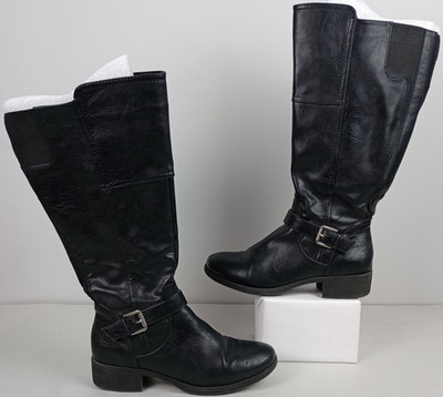 Crofts and Barrow Kohl's Womens 9.5M Black Knee High Buckle Round Toe Zip Boots