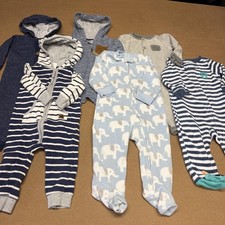 Carter's Coveralls Boys 6-9 Months Lot Of 6 Blue Fleece Stripe Animal Print