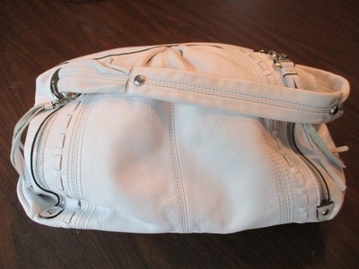 B. Makowsky Womens White & Silver Shoulder Bag Handbag Leather Large