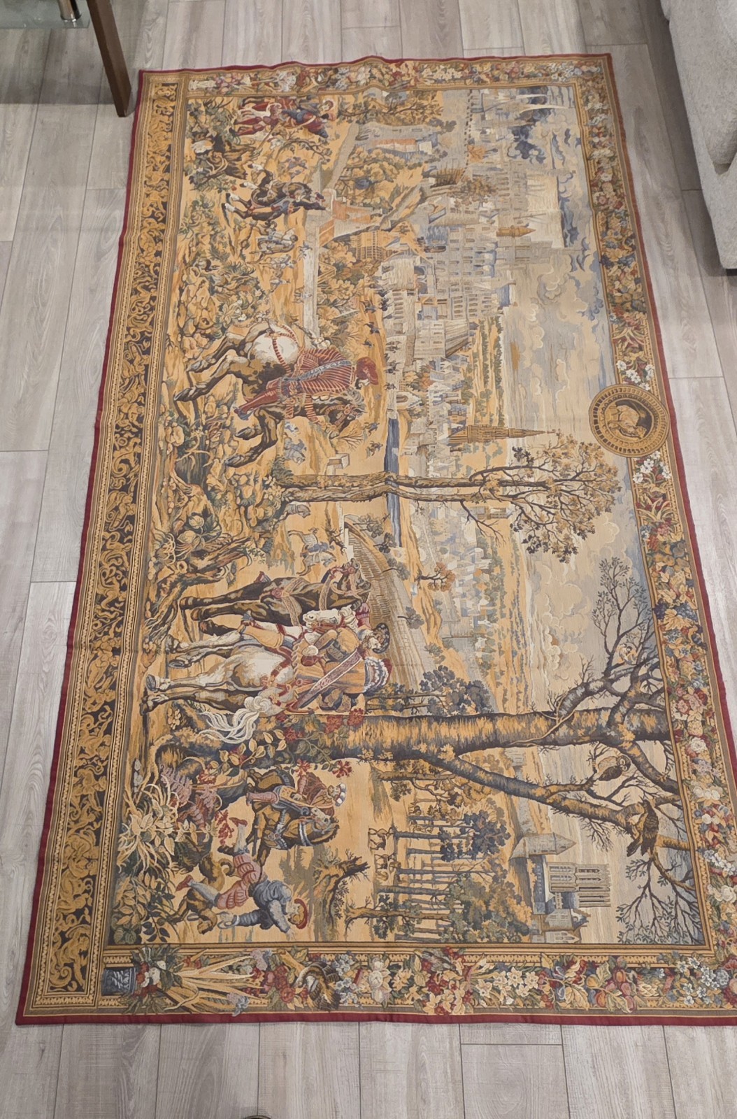 Large French Woven Wall Tapestry Bruxelles Medieval Estate Piece 8.5ft x 4.5ft