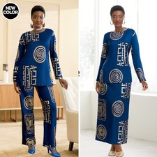 Size 2X Ashro Gold Blue Ethnic African Pride Power Print Pant Skirt Wardrober