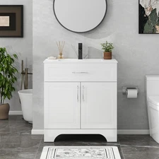 30" Bathroom Vanity with Sink | Soft-Closing Cabinet & Elegant White Storage Set