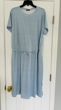 OFEEFAN Women’s Blue/White Striped Scoop Neck Dress w/Pockets - XL