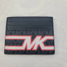 New Michael Kors Cooper Tall Card Case Coated Canvas Black White Pink Logo New