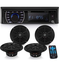 Pyle PLMRKT48BK 6.5 Inch Bluetooth Marine Receiver Stereo and Speaker Kit, Black