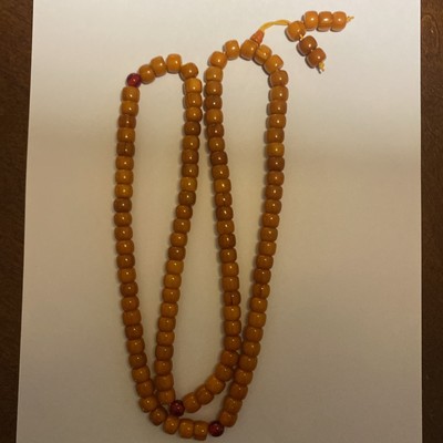 Amber yellow floating flower barrel-shaped Buddhist beads bracelet 108 beads