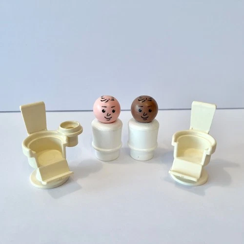 VTG Fisher-Price Little People Village Dentist & Barber Chair + Figures #997