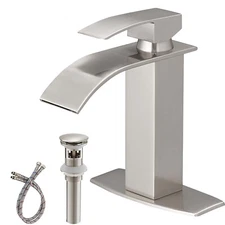 Brushed Nickel Bathroom Waterfall Single Handle One Hole Sink Faucet wtih Cover
