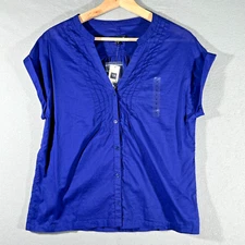 NWT GAP Navy Blue 100% Cotton Summer Top Short Sleeve Shirt Blouse Women’s Med