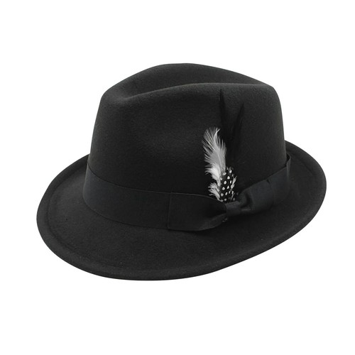Clásico Fedora Sombreros para Hombres Mujeres Ala Corta Fieltro Pluma Sombrero Panamá Vestido Sombrero - Imagen 4 de 32