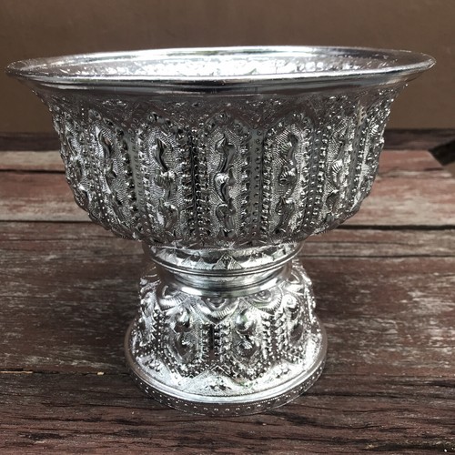 Vintage Style Phan Lao Thai Design High Foot Silver Tray Embossed Aluminium Gift - Picture 37 of 80