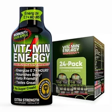(24 Pack) Vitamin Energy® Workout+ Sour Apple Energy Shots, Clinically Proven