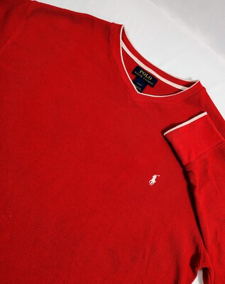 Polo Ralph Lauren Mens Sz Large Waffle Knit V Neck Red Long