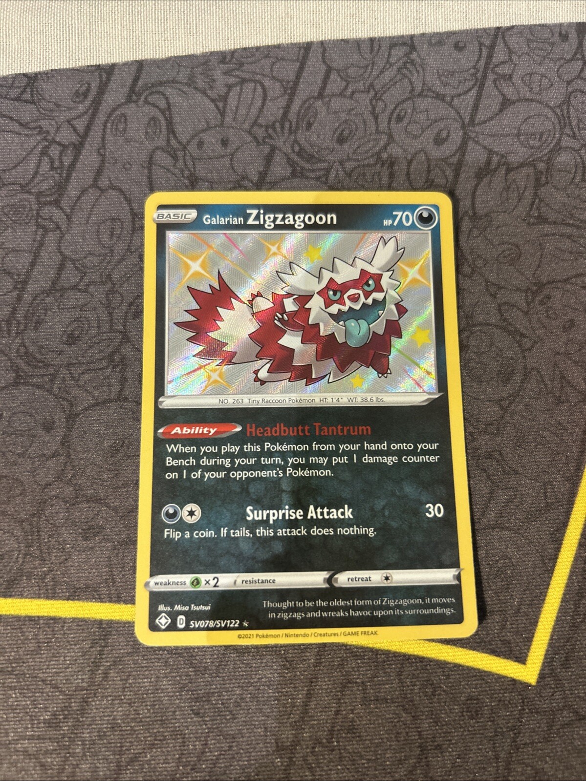 Pokémon TCG Galarian Zigzagoon Shining Fates SV078/SV122 Holo Shiny Holo Rare NM