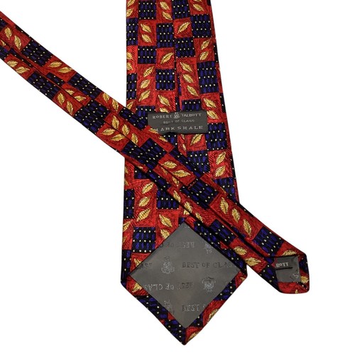 ROBERT TALBOTT Best of Class Silk Necktie USA Designer FLORAL Geometric Red EUC - Picture 3 of 3