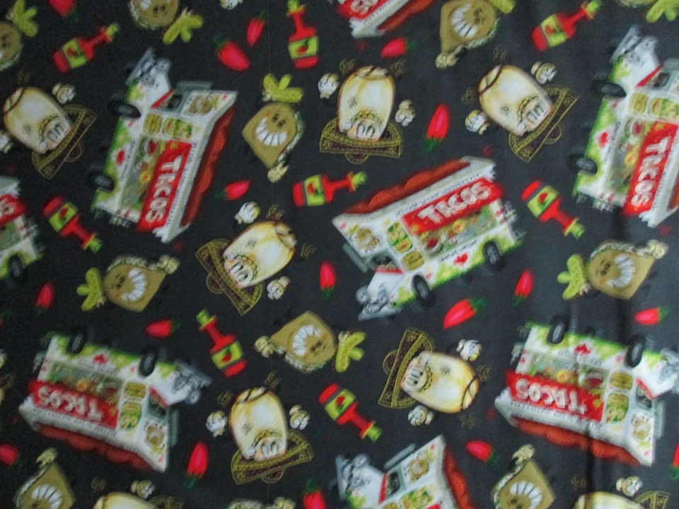 TACO TRUCK TACOS SALSA PICANTE PIMIENTOS GRIS COMIDA ARTE DIGITAL TELA DE ALGODÓN FQ Foto 2 de 4