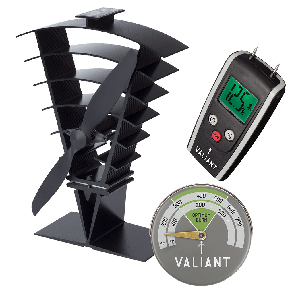 Valiant Vanquish Stove Fan, Green Magnetic Thermometer and Moisture Meter Bundle